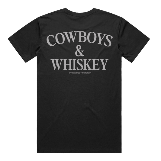 Cowboys & Whiskey text on the back