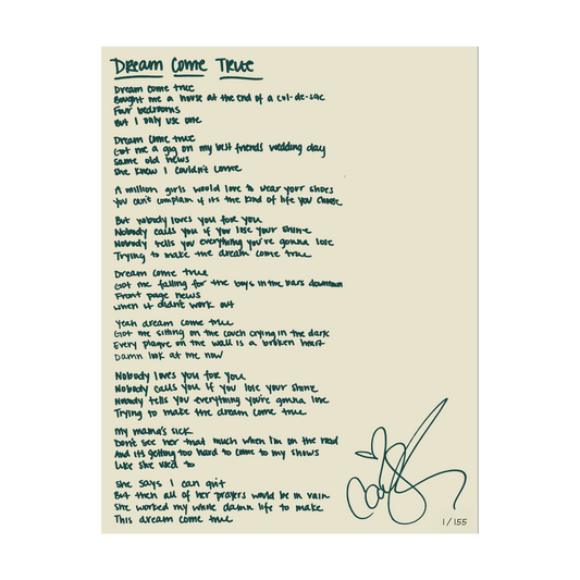 Dream Come True Lyric Sheet [Signed]