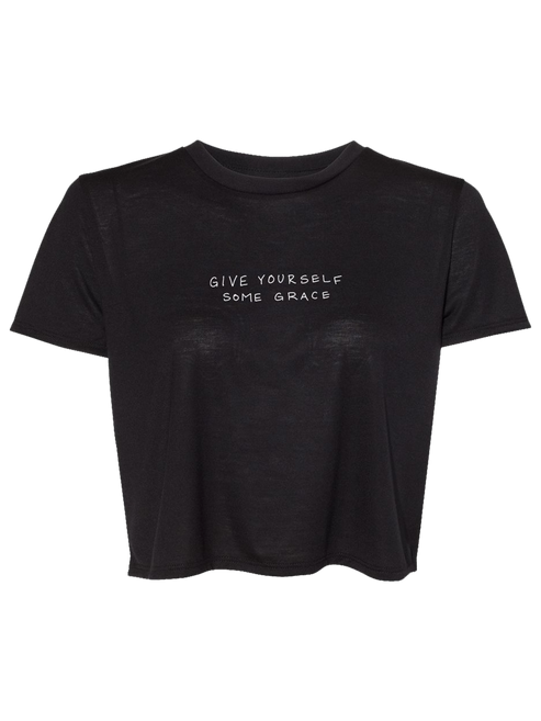 Give yourself some grace black cropped tee front Carly Pearce