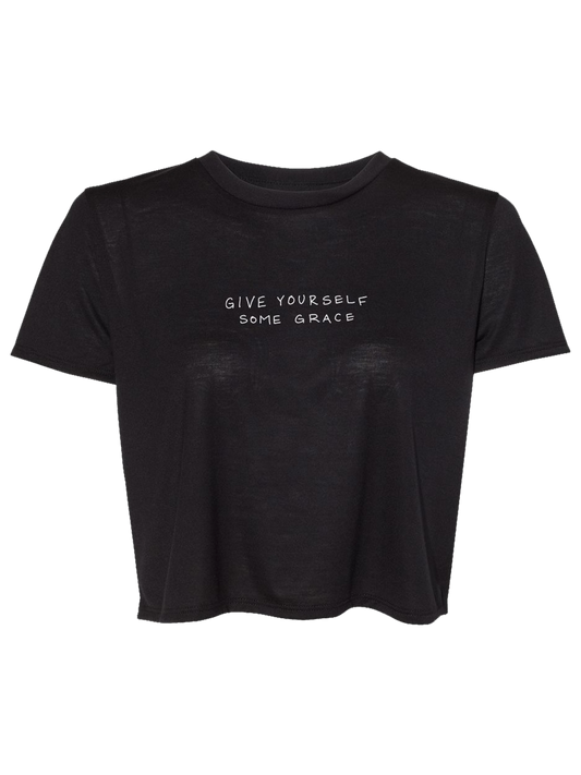 Give yourself some grace black cropped tee front Carly Pearce